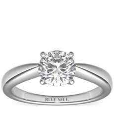 Classic Tapered Four Claw Solitaire Engagement Ring in 18k White Gold